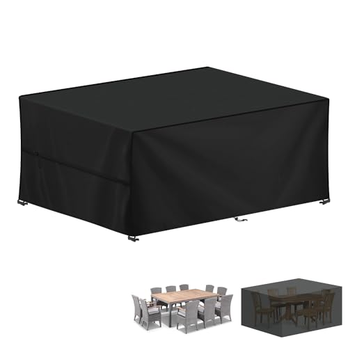 LAMUNI Capa para móveis de jardim, 220 x 130 x 85 cm, capa de mesa exterior impermeável, capa protetora para conjuntos de móveis e jardim, tecido Oxford 420D, anti-vento, retangular