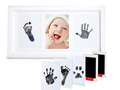 PewinGo Pegadas bebé com almofada de tinta 100 % segura, moldura com impressão de bebé de foto para bebés e crianças recém-nascidos