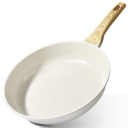 GiPP Frigideira anti-aderente de cerâmica, frigideira saudável e não tóxica de 28 cm, compatível com indução, livre de PFAS e PFOA, adequada para máquina de lavar louça, cabo de toque frio (branco, 28