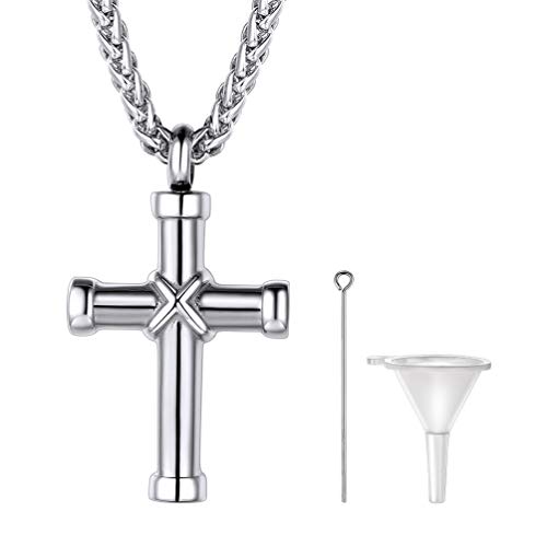 PROSTEEL Pingente porta-cinzas sempre com você, forma cruz/santa maria, colar personalizável com acessórios para medidor de cinzas