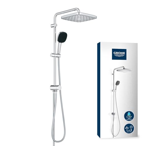 Grohe Sistema de chuveiro Vitalio Comfort 250 Flex com desviador, economia de água, 2 tipos de jato, instalação flexível, durável, quadrado, crómio, 26698001