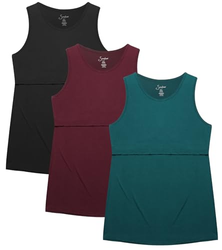 Sosolism 3 Pack t-shirts sem mangas de amamentação mulher amamentar camisas femininas maternidade tops gravidez roupa pré-mamã