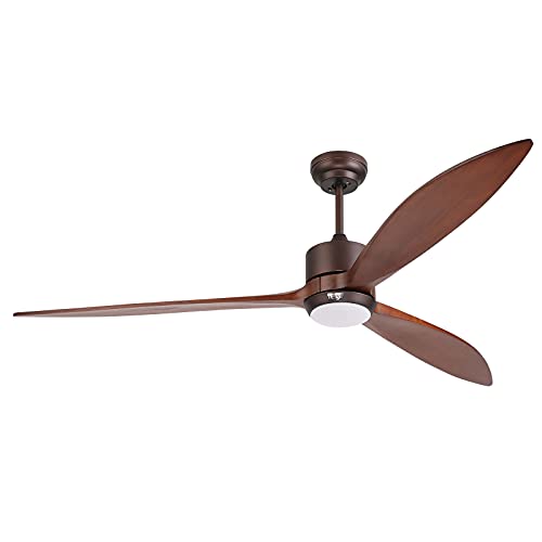 reiga Ventoinha de teto exterior de madeira maciça de 165 cm com motor CC, kit de iluminação LED regulável, compatível com Alexa, Google Home, aplicação e controlo remoto, 6 velocidades, IP44