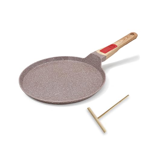 RANX INGST Frigideira para crepes com distribuidor de massa de 20 cm, cabo removível, revestimento cerâmico anti-aderente, crepe indução - castanho