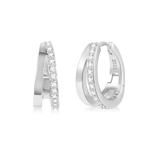 ALEXCRAFT Brincos mulher prata 925, 14 K brincos aro mulher duplo brincos de aço inoxidável, brincos dourados 14 K brincos aros dourados