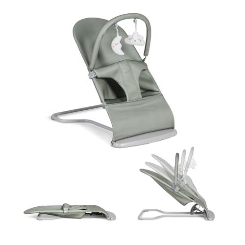 MS BabyWorld Lullaby Rede para bebé 2 em 1, cadeira de cadeira e reclinável, vaca natural, dobrável, arco de jogos, vibração suave, para recém-nascidos até 9 kg
