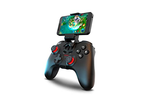KROM KENZO Comando sem fios Bluetooth 5.0 com suporte para smartphone, 15 botões programáveis, função Turbo, bateria recarregável, compatível com PC, PS4, PS3, Switch, Android e iOS, cor preta