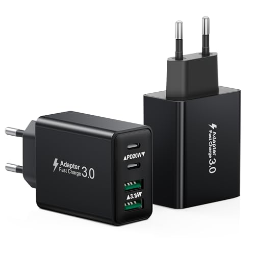 2-Pack carregador USB C, 40 W 4 portas USBC tomada carregador carregamento rápido para iPhone 16 15 14 13 12 11 Pro MAX Plus, iPad, Samsung USB C Charger múltiplo QC 3.0 e PD de parede rápida adaptada