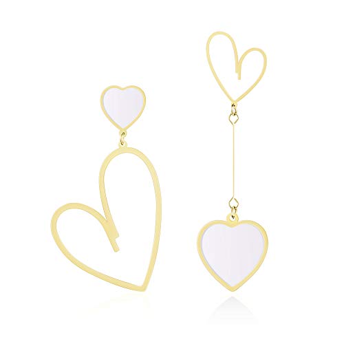 Linawe Brincos suspensos em forma de coração, brincos de aço inoxidável para mulher, brincos suspensos para casal, brincos para mulher