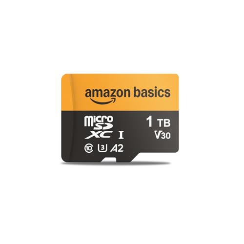 Amazon Basics Placa micro sdxc de 1 TB com adaptador de leitor, velocidade rápida de até 200 MB/s, preto, embalagem de 1