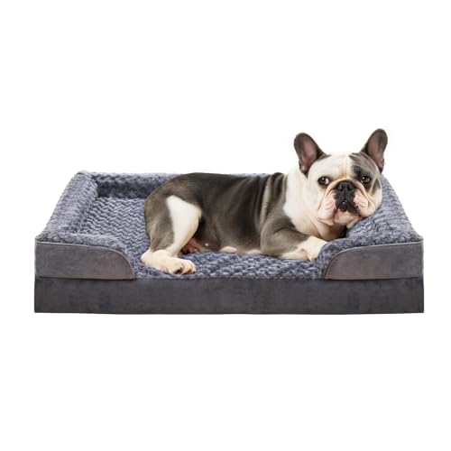 KSIIA Cama de cão pequeno, 75 x 47 x 16 cm, colchão cão lavável e destacável, fundo antiderrapante, cama ortopédica para cães, sofá para cães com espuma de memória, cinzento, M