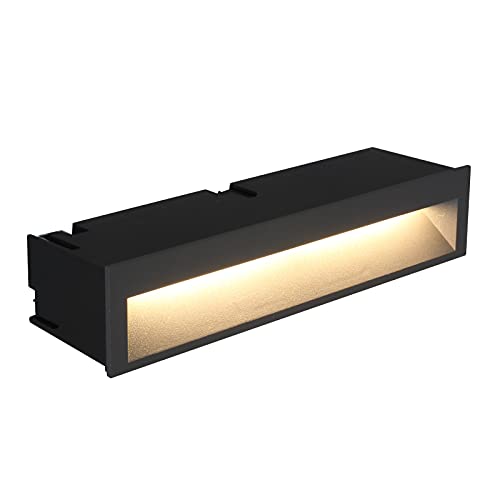 DAWALIGHT Aplique embutido de exterior retângulo, 10 W 3000 K, branco quente, alimentado por rede, IP65 impermeável, luzes recarregáveis para degraus, holofote embutido para jardim, alumínio, cinzento