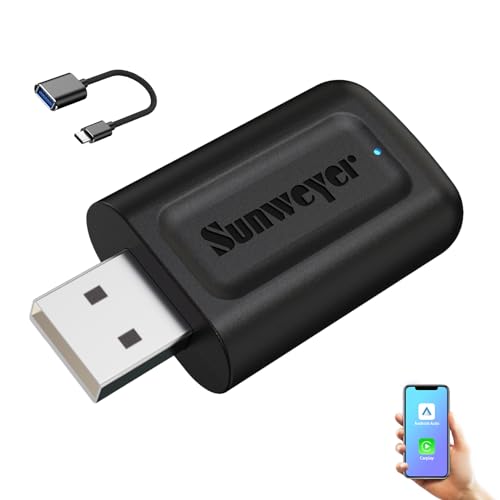 Sunweyer 2024 Pneu Wireless CarPlay & Android Auto Dongle 2 IN 1 Auto Connect Box, USB Type-C-Anschluss, unterstützt Online-Updates, Kabel zu Wireless Adapter