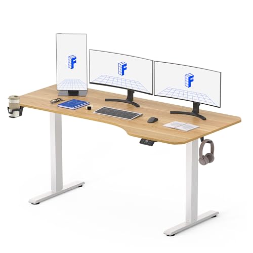 FLEXISPOT Mesa elevável com tábua 160 x 75 mesa ajustável elétrica Standing Desk, mesa de elevação secretária regulável altura com 4 controlo com memória/gancho/porta-garrafas (ácer)
