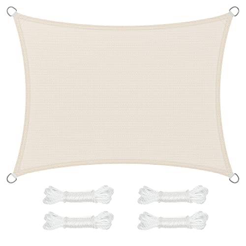 SONGMICS Vela de sombra de 3 x 4 m, tecido HDPE de proteção solar, respirável, à prova de água, terraço, jardim, varanda, campismo, retangular, côncava, 2 m, bege GSS34IVV1