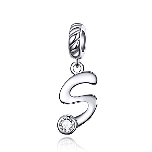 LaMenars Letras pendentes de alfabeto A-Z contas encantos originais prata de lei 925 com zircônia cúbica para Pandora e Europeu pulseiras braceletes colares para mulher
