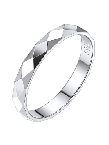 Silvora 3 mm Anéis de largura casal de promessa amizade prata de lei, corte de diamante, anéis lisos empilháveis para dedos pode colocar nomes, tamanhos de anel 7 - 27