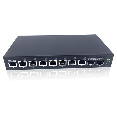 Elfcam® - Interruptor de fibra ótica de 10 GB, com 2 portas 10 G SFP e 8 portas 2,5 G RJ45 PoE, Plug & Play não gerenciado (2 x 10G SFP+, 8 x 2,5 G RJ45 PoE)