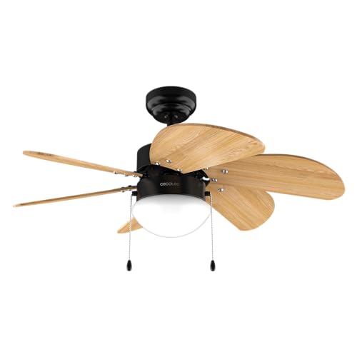 Cecotec Ventoinha de teto com luz EnergySilence Aero 360 Black&Wood. 50W, diâmetro de 36" (92 cm), 3 velocidades, 6 pás reversíveis, modo Winter-Summer, uso simples, interruptor de corrente
