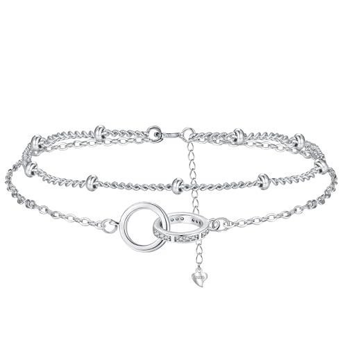 Hifeeled Pulseira mulher prata 925 corrente dupla com 3A zircónia cúbica presentes originais para mulher esposa mãe namoradas -ajustável (16 cm + 4)