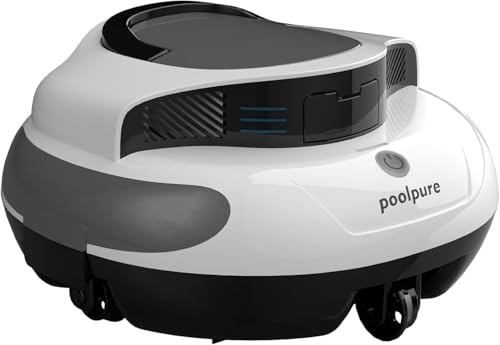 POOLPURE Robot Limpeza de fundos de piscina, 100 min automonomia, auto-estacionável, motor duplo, indicador LED, impermeável IPX8, aspirador de piscina, robot de piscina, piscina elevada 90 m²