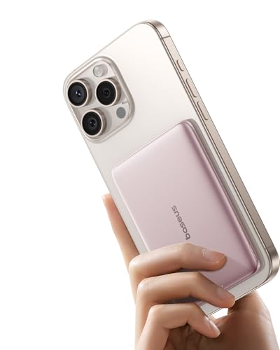 Baseus Magsafe Power Bank Ultra Slim Banco de energia magnético ultraleve para iPhone 16/15/14, mini Wireless 5000 mAh, USB-C PD 20 W, bateria externa com ecrã LED, cor rosa