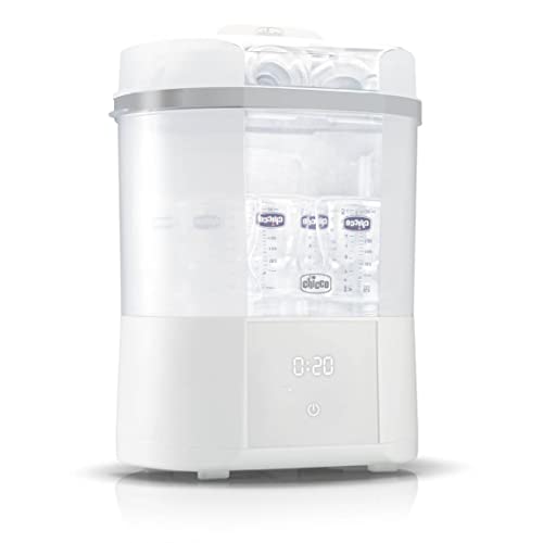 Chicco Esterilizador elétrico All in One, esterilizador de bibões, saqueador e chupeta, 3 configurações, função de secagem, esterilização a vapor até 6 babetes de 330 ml