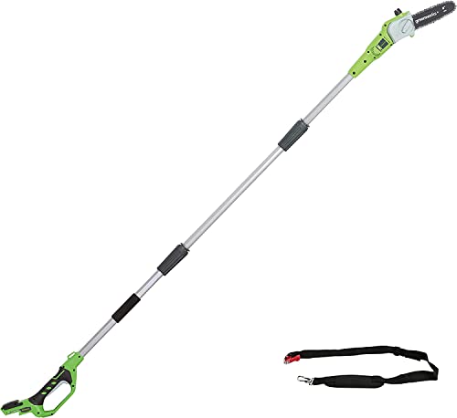 Greenworks G24PS20 Serras telescópicas para exterior, barra de 20 cm (20 cm), velocidade de corrente de 6,7 m/s, 3,2 kg, auto-lubrificado, alcance de poste de 2,6 m sem bateria de 24 V e carregador,