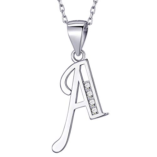 MASADA Corrente inicial de prata esterlina 925 - pendente com letra com pedras de zircónio, 46 cm de comprimento - bolsa de veludo