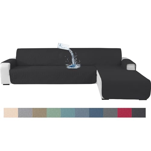 Ystyle Capa sofá Chaise Long 3 lugares, capa Chaise longo esquerda direita, cobre sofá Chaise longo impermeável, capa sofá L gatos, capa de sofá Chaise Longue (255 cm, preto)