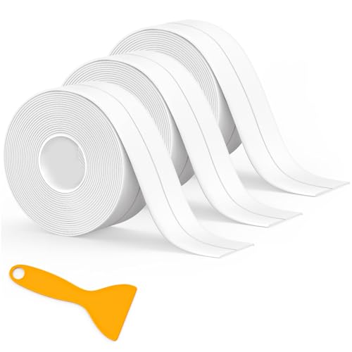 Fixmend 3 rolos fita seladora impermeável para casa de banho, fita de selagem autoadesiva, para cozinha, banheira, lavatório, canto de parede, sanita, porta, janela várias ocasiões (320 * 3,8 cm)
