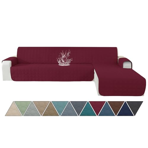Ystyle Capas para sofá Chaise Longue 4 lugares impermeável, capas sofá Chaise longo esquerdo/direita universal reversível, cobertura sofá Chaise longo gato lavável, vermelho vinho