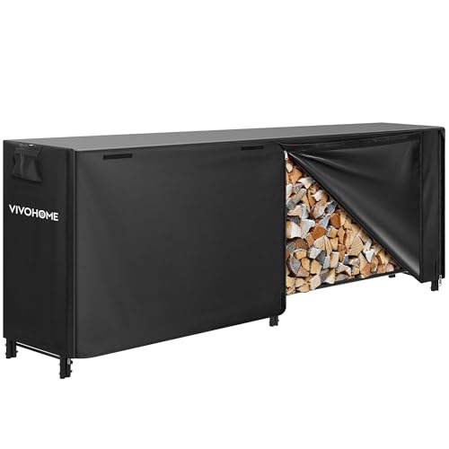 VIVOHOME Prateleira de armazenamento lenha com cobertura impermeável e fecho de correr, suporte de lã metálica para interior e exterior