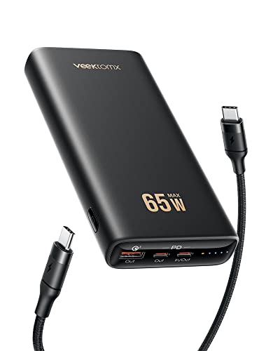 VEEKTOMX Power Bank 65 W, 20000 mAh Bateria externa para computador portátil com cabo USB C a C de 100 W (1,5 m), PD Quick Charge 3.0 Power Bank carregamento rápido para MacBook