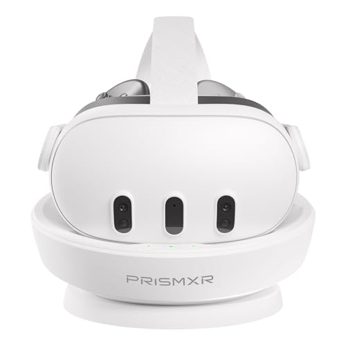 PRISMXR Base de carregamento compatível com meta/Quest 3 acessórios estação de carregamento rápido para Oculus Quest 3 e controladores com 2 baterias recarregáveis (com carregador, passthrough