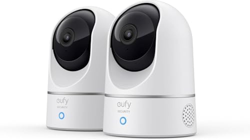 eufy Security IndoorCam Câmara de vigilância WiFi interior, 2 pacotes, 2 K Pan & Tilt, reconhecimento de pessoas, com assistente de voz