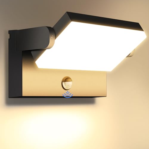 ledmo 60 W Aplique parede exterior com sensor de movimento 360 ° rotação preta apliques de exterior branco quente 3000 K candeeiros de parede 5000 lúmen impermeável IP65