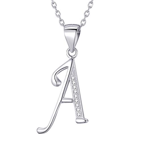 Morella Colar para mulher, com letras pendentes, prata 925, rodeadas por pedras de zircónio, para senhoras, 45 cm, cor branca