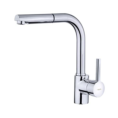 Teka ARK 938 - Torneira de cozinha, 1 comando, cano alto giratório, super resistente e flexível torneira de cozinha removível, metálico, controlo de temperatura, cor cromada