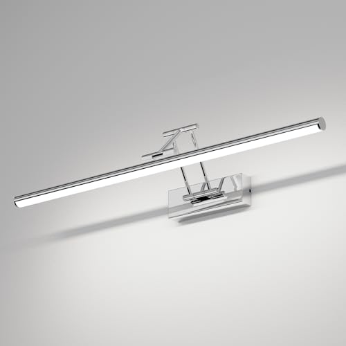 Klighten Candeeiro de espelho LED 60 cm, candeeiro de espelho 20 W 1500 LM, candeeiros espelho giratórios para casa de banho IP44, aplique de espelho de casa de banho, branco frio 500 K, cromado