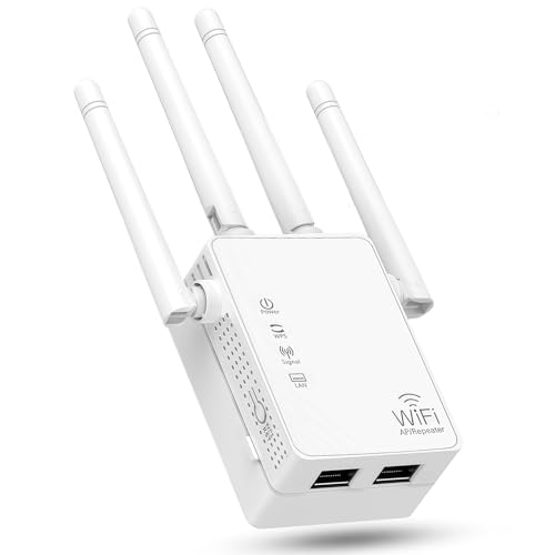 Amplificador de sinal de 4 antena Wi-Fi, extensor de 1200 Mbps banda dupla 2,4 G & 5G, amplificador WiFi com 3 padrões e 2 portas Ethernet, Wi-Fi repetidor com 12880 Sq.ft cobertura 112.ft 05 Equipe