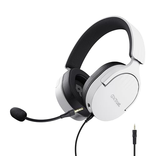 Trust Gaming GXT 489W Fayzo capacetes Gaming para PC, PS5, PS4, Xbox Series X|S, Switch, telemóvel, 3,5 mm, 35% plástico reciclado, auriculares Over-Ear microfone com cancelamento de ruído - branco