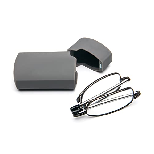 MMOWW Anti-blue óculos de leitura dobráveis para homens e mulheres com hastes telescópicas com estojo portátil (cinzento, 1,0)