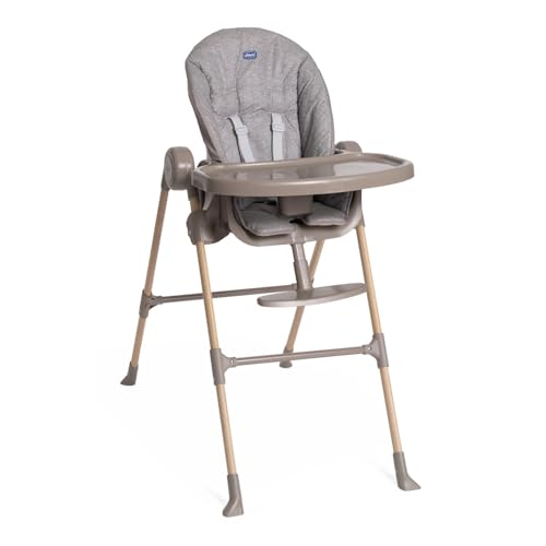 Chicco Polly Essential Cadeira alta para crianças, 0 meses a 15 kg, 3 posições de reclinagem, 7 níveis de altura, apoio para os pés regulável, fecho compacto, tecido de poliéster reciclado, cinzento