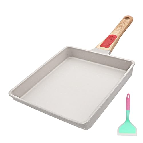 AIKENBBKK Frigideira japonesa anti-aderente para tortilhas, 23 x 21 cm, grande Tamagoyaki frigideira com cabo removível retangular, frigideira para ovos, adequada para forno e máquina de lavar louças