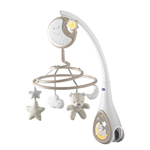Chicco Next2Dreams Carrossel móvel bebé - 3 em 1 compatível com berço Next2Me ou minhas olecho/viagem, efeitos sonoros, projetor de luz noturna e música clássica, 0 m +, cinzento