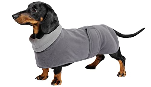 Geyecete - Cão casaco de inverno com forro polar quente, com faixas ajustáveis e fiação refletora, pullover com orifício de arnês, para cães pequenos, médios salchicha-cinzento-M