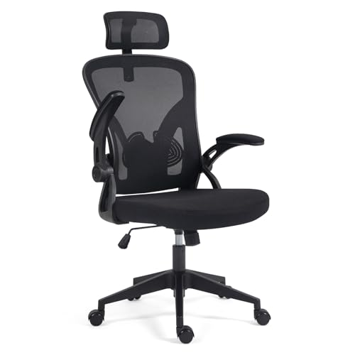Ahua Cadeira de escritório ergonómica de malha, suporte lombar com braços rebatível e ajustável fácil de guardar, encosto de malha respirável confortável almofada rodas silenciosas para modelo: