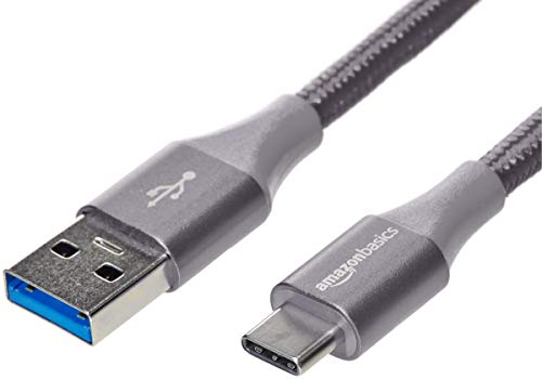 Amazon Basics Cabo de carregamento rápido USB-C para USB-A 3,1 Gen 1, cabo trançado de nylon, alta velocidade de 5 Gbps para Apple iPhone 16/15, iPad, Samsung Galaxy, tablets, portáteis, 1,8 m