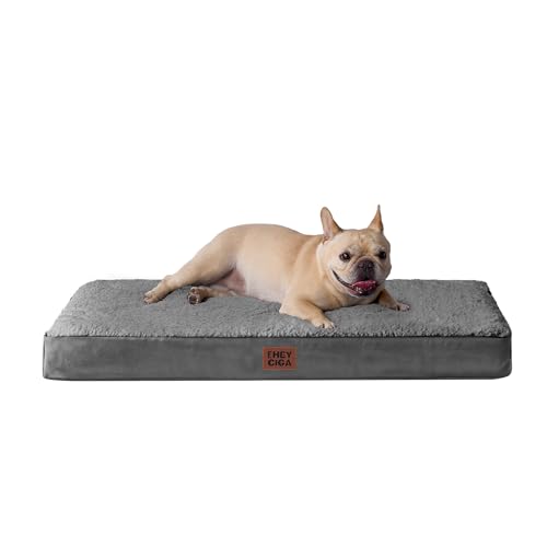 EHEYCIGA Cama ortopédica cães médios, 76 x 51 x 9 cm, colchão de cão com espuma de caixa de ovos, tapete cão lavável para gaiola, Dog Bed, cinzento